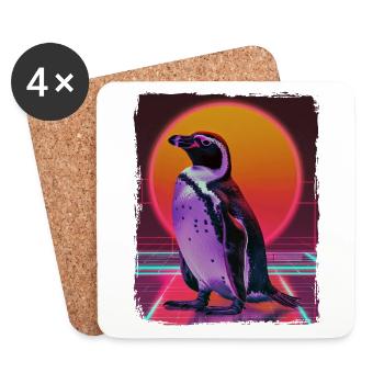 Retro 80s Pink Neon Cool Penguin Animal Summer Sun - Coasters (set of 4) - white - Front