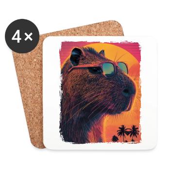 Retro 80er Jahre Neon Pink Lustig Cool Capybara Nagetier - Untersetzer (4er-Set) - Weiß - Vorne