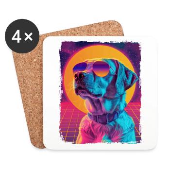 Rétro des années 80 Neon Rose Violet Cool Chien Animal Coucher de soleil - Dessous de verre (lot de 4) - blanc - Devant