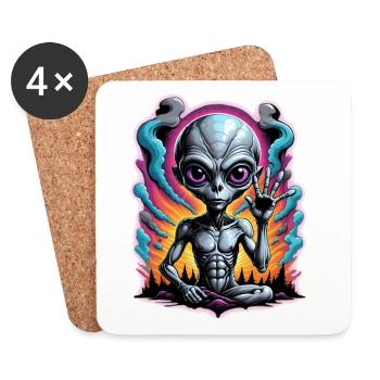 Cosmic Alien Meditation Artwork - Coasters (set of 4) - white - Front