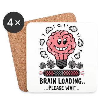 Chargement du cerveau S’il vous plaît attendez Humour de dessin animé drôle - Dessous de verre (lot de 4) - blanc - Devant