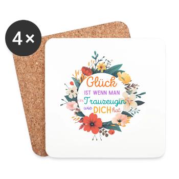 GLÜCK IST WENN MAN EINE TRAUZEUGIN WIE DICH HAT! - Untersetzer (4er-Set) - Weiß - Vorne
