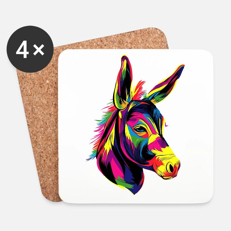 Esel in Bunt Popart Farben Hausesel Donkey Reiten - Untersetzer (4er-Set) - Weiß