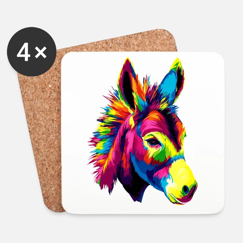 Esel in Bunt Popart Farben Hausesel Donkey Reiten - Untersetzer (4er-Set) - Weiß