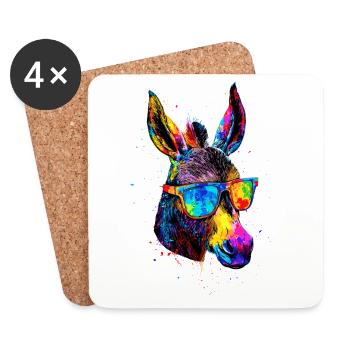 Esel in Bunt Popart Farben Hausesel Donkey Reiten - Untersetzer (4er-Set) - Weiß - Vorne