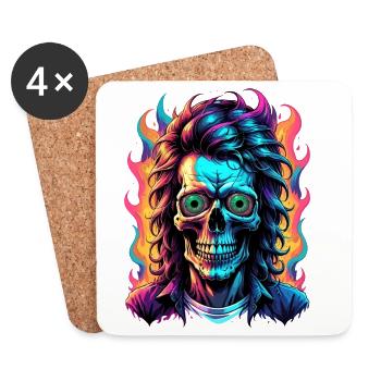 Neon Skull with Vibrant Flames - Coasters (set of 4) - white - Front