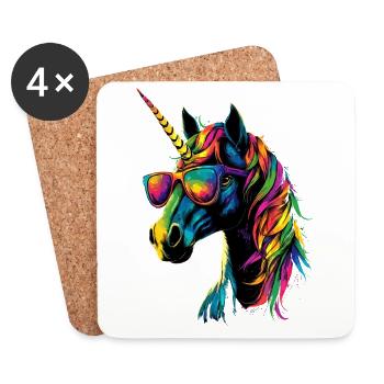 Unicorn Colorful Rainbow Horses Riding Unicorns - Coasters (set of 4) - white - Front