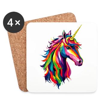 Licorne coloré arc-en-ciel chevaux chevauchant licornes - Dessous de verre (lot de 4) - blanc - Devant