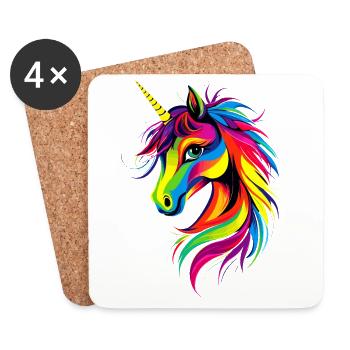 Licorne coloré arc-en-ciel chevaux chevauchant licornes - Dessous de verre (lot de 4) - blanc - Devant