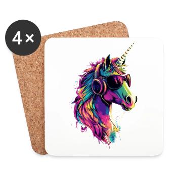 Licorne coloré arc-en-ciel chevaux chevauchant licornes - Dessous de verre (lot de 4) - blanc - Devant