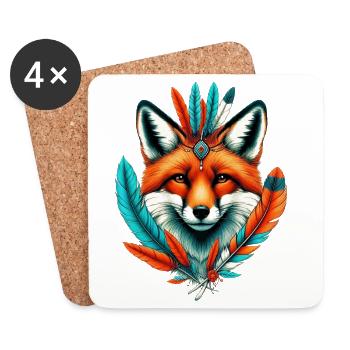 Renard amérindien Peau rouge d’Amérique - Dessous de verre (lot de 4) - blanc - Devant