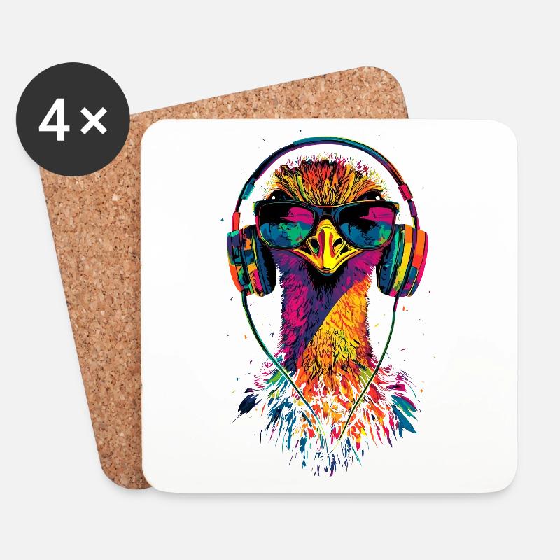 Strauss Vogel Kopfhörer Popart Emu Musik DJ Strauß - Untersetzer (4er-Set) - Weiß
