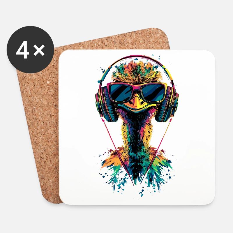 Strauss Vogel Kopfhörer Popart Emu Musik DJ Strauß - Untersetzer (4er-Set) - Weiß