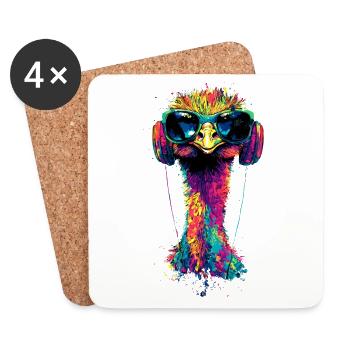 Strauss Bird Casque Popart Emu Music DJ Strauss - Dessous de verre (lot de 4) - blanc - Devant