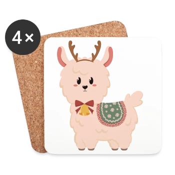 Mignon alpaga avec des cloches pour Noël - Dessous de verre (lot de 4) - blanc - Devant