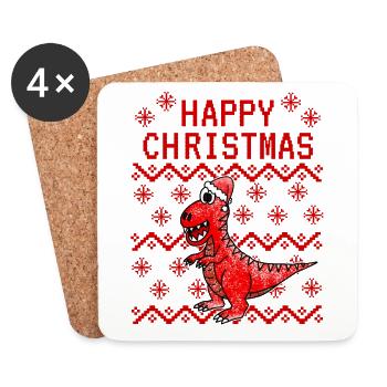 Dinosaur Ugly Christmas, T-Rex Xmas Funny - Coasters (set of 4) - white - Front