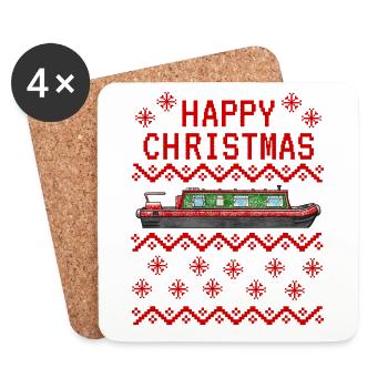 Narrowboat Ugly Christmas Canal Boat - Coasters (set of 4) - white - Front