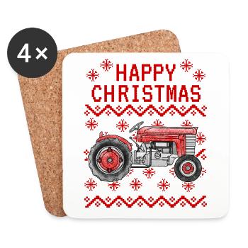 Vintage Tractor Ugly Christmas Farmer Farming - Coasters (set of 4) - white - Front