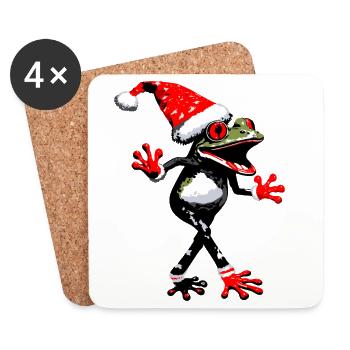 Tanzender Frosch mit Weihnachtsmütze - Untersetzer (4er-Set) - Weiß - Vorne
