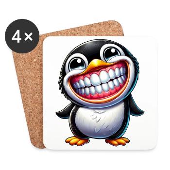 Lustiger Pinguin mit großem Lachen - Untersetzer (4er-Set) - Weiß - Vorne