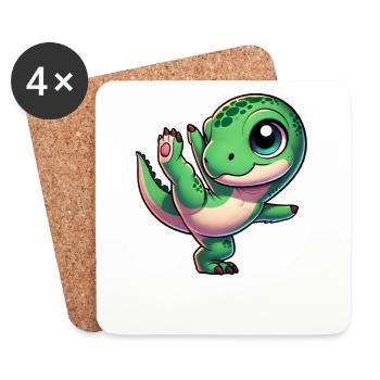 T-Rex dansant sur une jambe Dinosaure en équilibre - Dessous de verre (lot de 4) - blanc - Devant