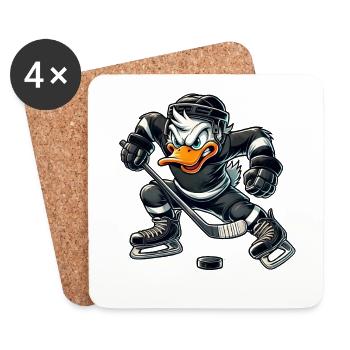 Cool Cartoon Duck Hockey Player Field - Coasters (set of 4) - white - Front