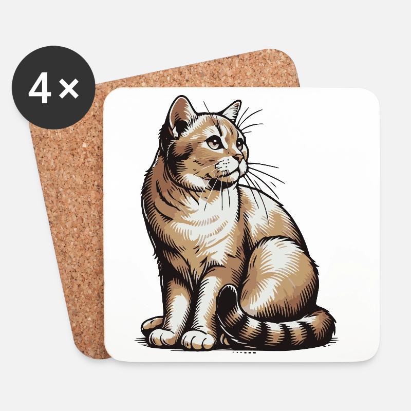 Katze - Untersetzer (4er-Set) - Weiß