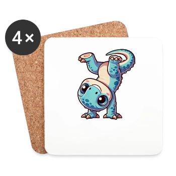 T-Rex handstand sporty clumsy - Coasters (set of 4) - white - Front