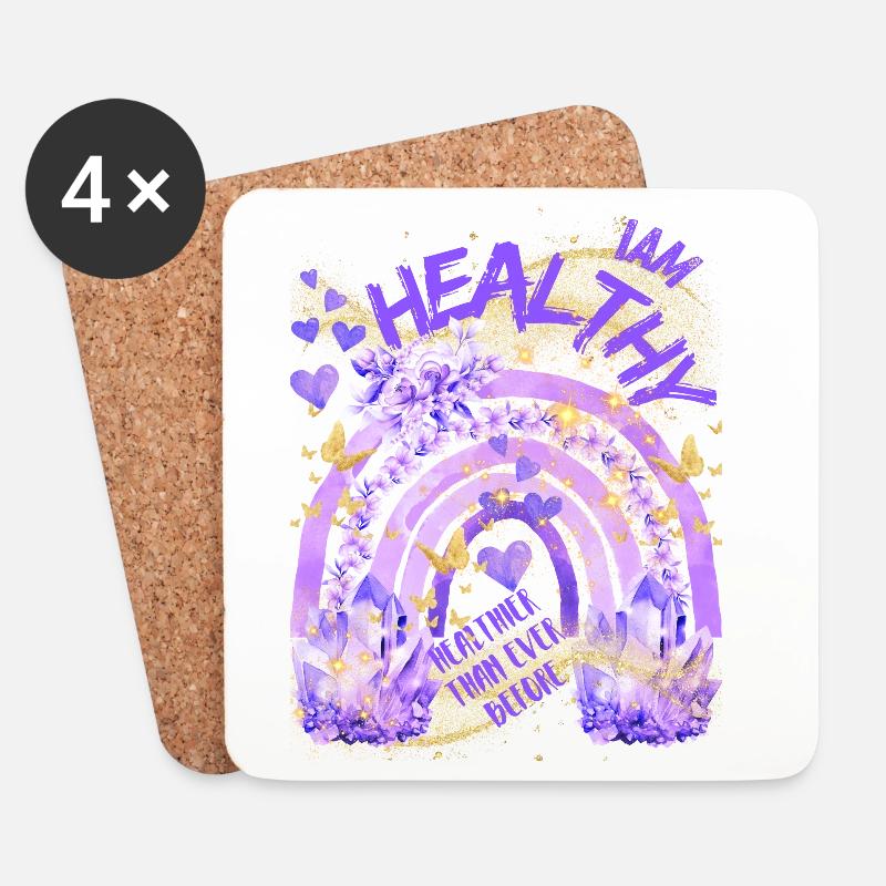 Gesundheit - Ich bin gesund mit Regenbogen - Untersetzer (4er-Set) - Weiß