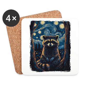 Waschbär Tier Himmel Sternenhimmel Malerei Van Gogh - Untersetzer (4er-Set) - Weiß - Vorne
