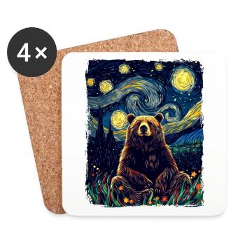 Grizzli ours animal étoilé ciel nocturne peinture - Dessous de verre (lot de 4) - blanc - Devant
