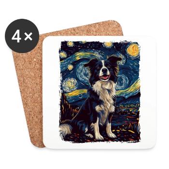 Border Collie chien animal étoilé ciel nocturne peinture - Dessous de verre (lot de 4) - blanc - Devant