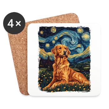 Golden Retriever Animal Ciel Nocturne Étoilé Peinture - Dessous de verre (lot de 4) - blanc - Devant