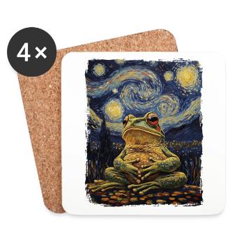 Grenouille Animal Étoilé Ciel Nocturne Peinture Van Gogh - Dessous de verre (lot de 4) - blanc - Devant