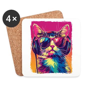DJ Cool Cat With Headphones EDM Music Techno - Coasters (set of 4) - white - Front