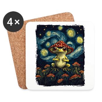 grenouille animal champignon champignons peinture nuit étoilée - Dessous de verre (lot de 4) - blanc - Devant