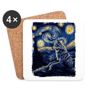 Loup Coyote Animal sauvage Ciel nocturne étoilé Peinture - Dessous de verre (lot de 4) - blanc - Devant