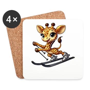 Girafe Skieur Vacances d’hiver Sports d’hiver - Dessous de verre (lot de 4) - blanc - Devant