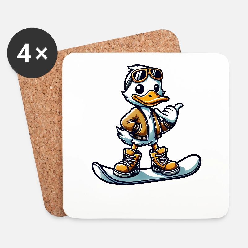 Comic Ente Snowboarden Winter Wintersport - Untersetzer (4er-Set) - Weiß
