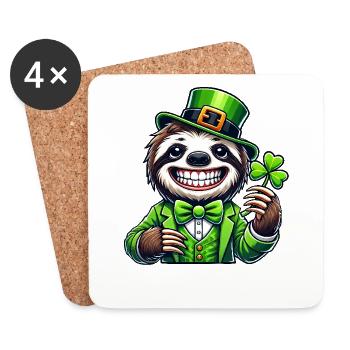 Cute Sloth St. Patrick's Clover Lucky Clover - Coasters (set of 4) - white - Front