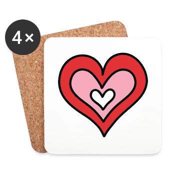 Coeur dessiné à la main - Dessous de verre (lot de 4) - blanc - Devant