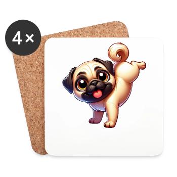 Mignon Carlin Équilibre sur les mains Breakdance Dessin animé Chien - Dessous de verre (lot de 4) - blanc - Devant