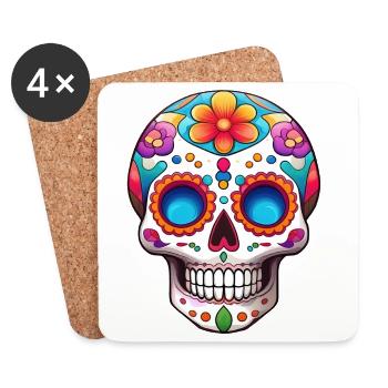Vibrant Sugar Skull Floral Mexican - Coasters (set of 4) - white - Front