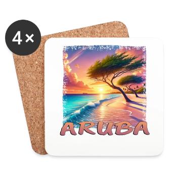 Aruba Eagle Beach Sonnenuntergang Palmen Grunge - Untersetzer (4er-Set) - Weiß - Vorne