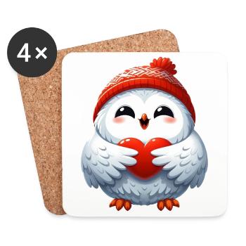 Schneeeule Herz Liebe Valentinstag Design - Untersetzer (4er-Set) - Weiß - Vorne