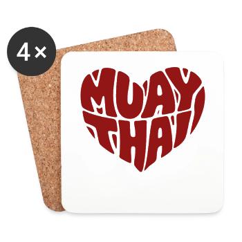 Muay Thai Herz - Liebe zum Thaiboxen - Untersetzer (4er-Set) - Weiß - Vorne