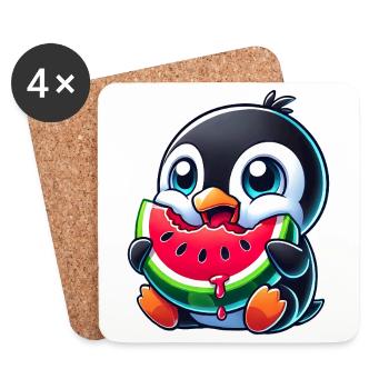 mignon pingouin dessin animé pastèque été - Dessous de verre (lot de 4) - blanc - Devant
