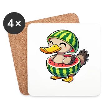 Fantaisiste canard dodo pastèque drôle de fruit - Dessous de verre (lot de 4) - blanc - Devant