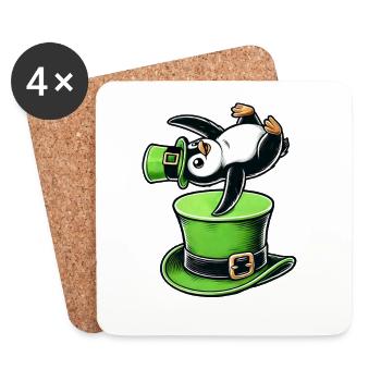 St. Patrick's Day Pinguin Tanz Kleeblatt Spaß - Untersetzer (4er-Set) - Weiß - Vorne