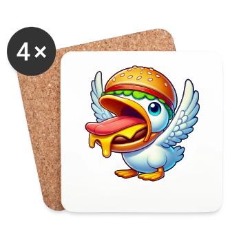 Drôle de canard avec un hamburger sur la tête - Dessous de verre (lot de 4) - blanc - Devant
